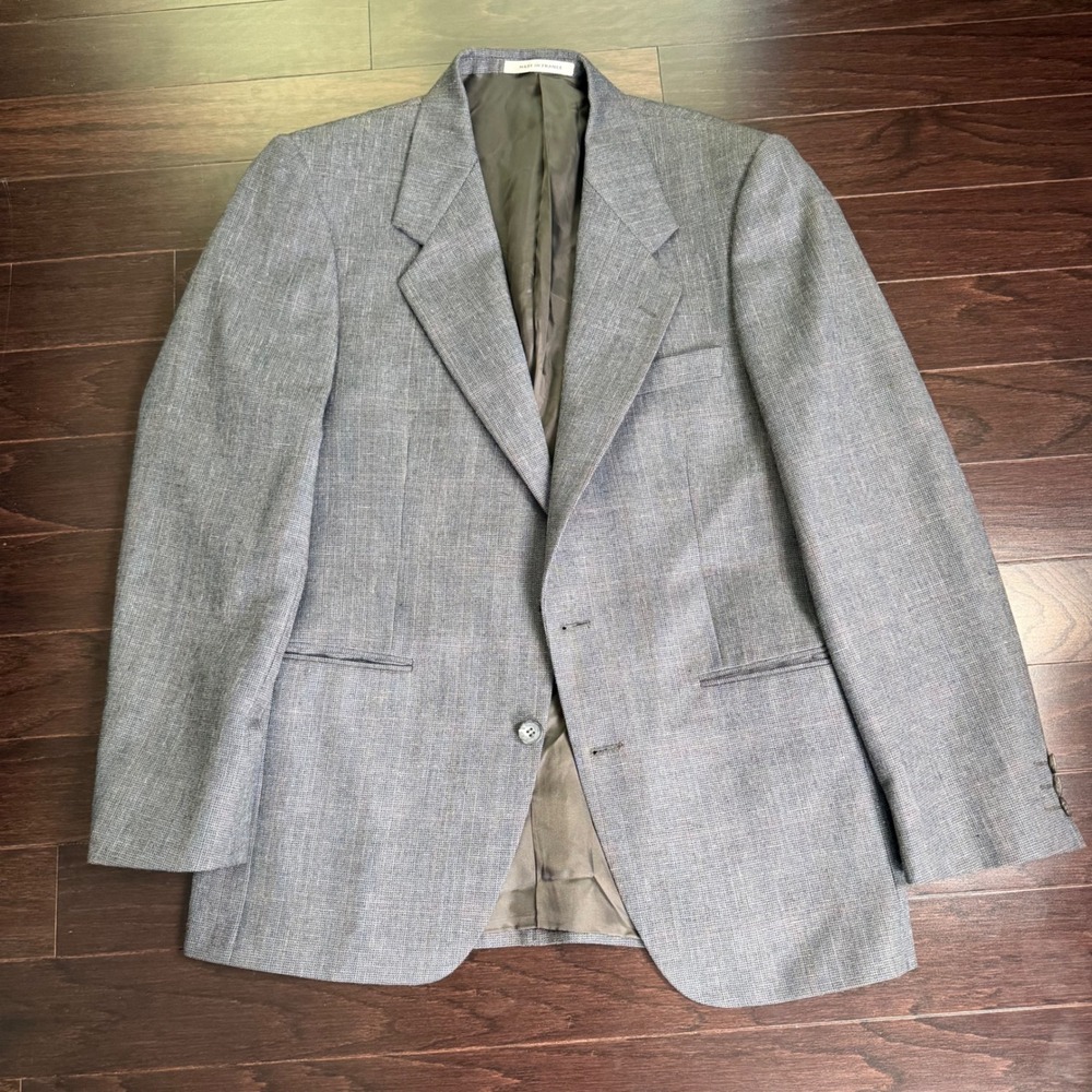 Yves Saint Laurent Menswear Grodins Grey Glen Plaid Blazer Made in France 40R